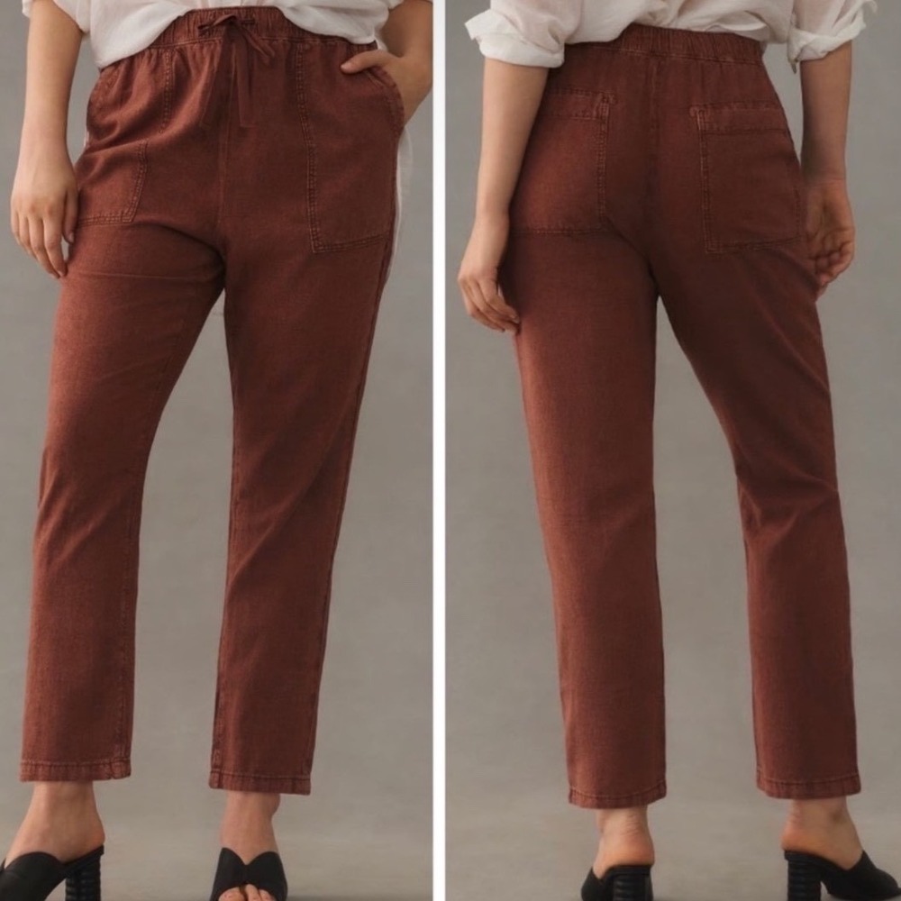 Anthropologie Rust Brown Drawstring High-Waist Pants